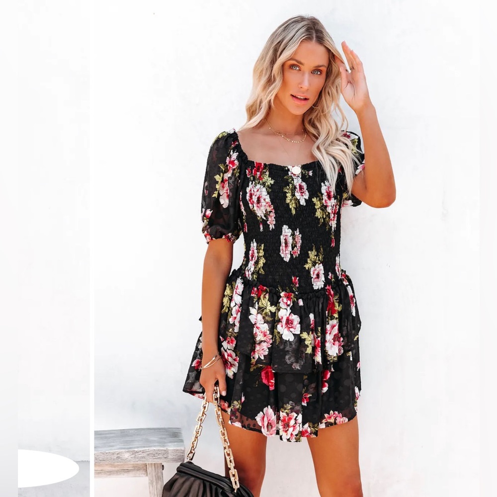 Vici Ready for Romance Embossed Smocked Floral Mini Dress